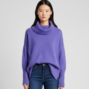 Diane Von Furstenberg Ahiga Purple 90% Cashmere 10% Wool Cowl Turtleneck Sweater